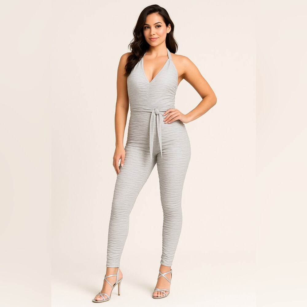 Warrior Within Ruched Silver-Grey Jumpsuit – Small Excellent James Bondgirl vibe